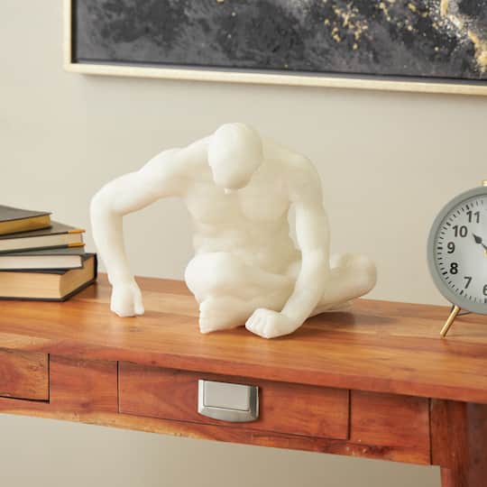 10" White Polystone Decorative Sitting Human Sculpture